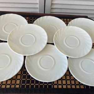 Set of 8 pcs.Vintage Arcopal France Cream White Glass Saucers